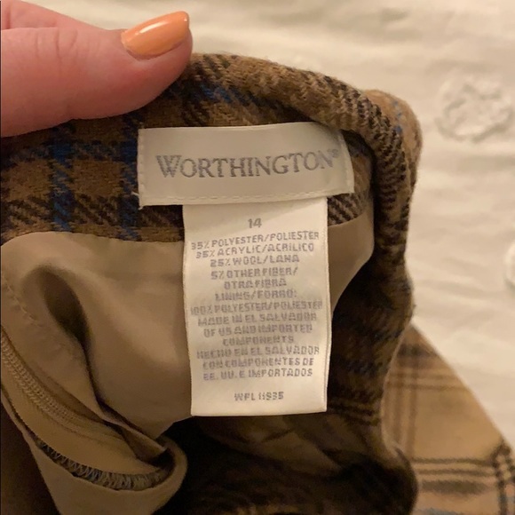 VTG Plaid Tweed Tan Blue Brown Midi Skirt - Picture 6 of 6